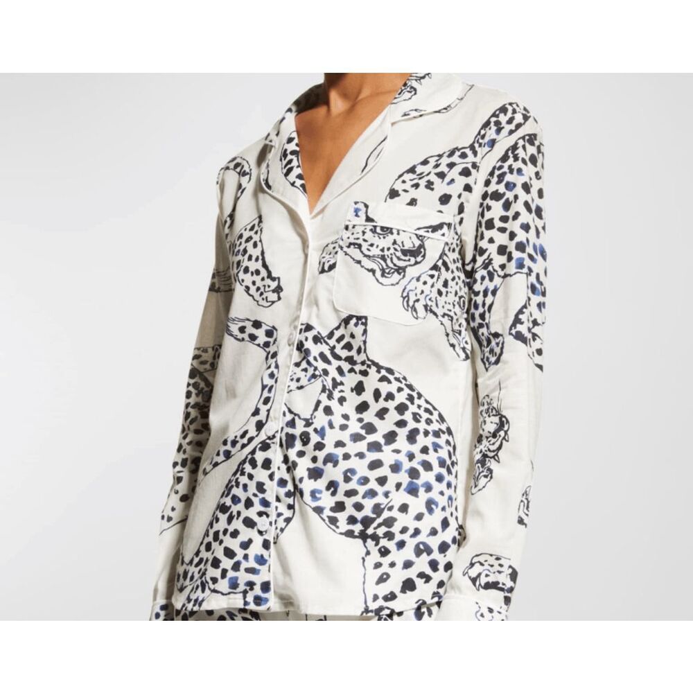 Leopard Print Women's Pajama Top - Black and White